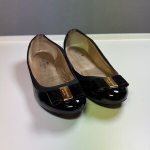 Kate Spade Black Patent Flats with Gold Accent